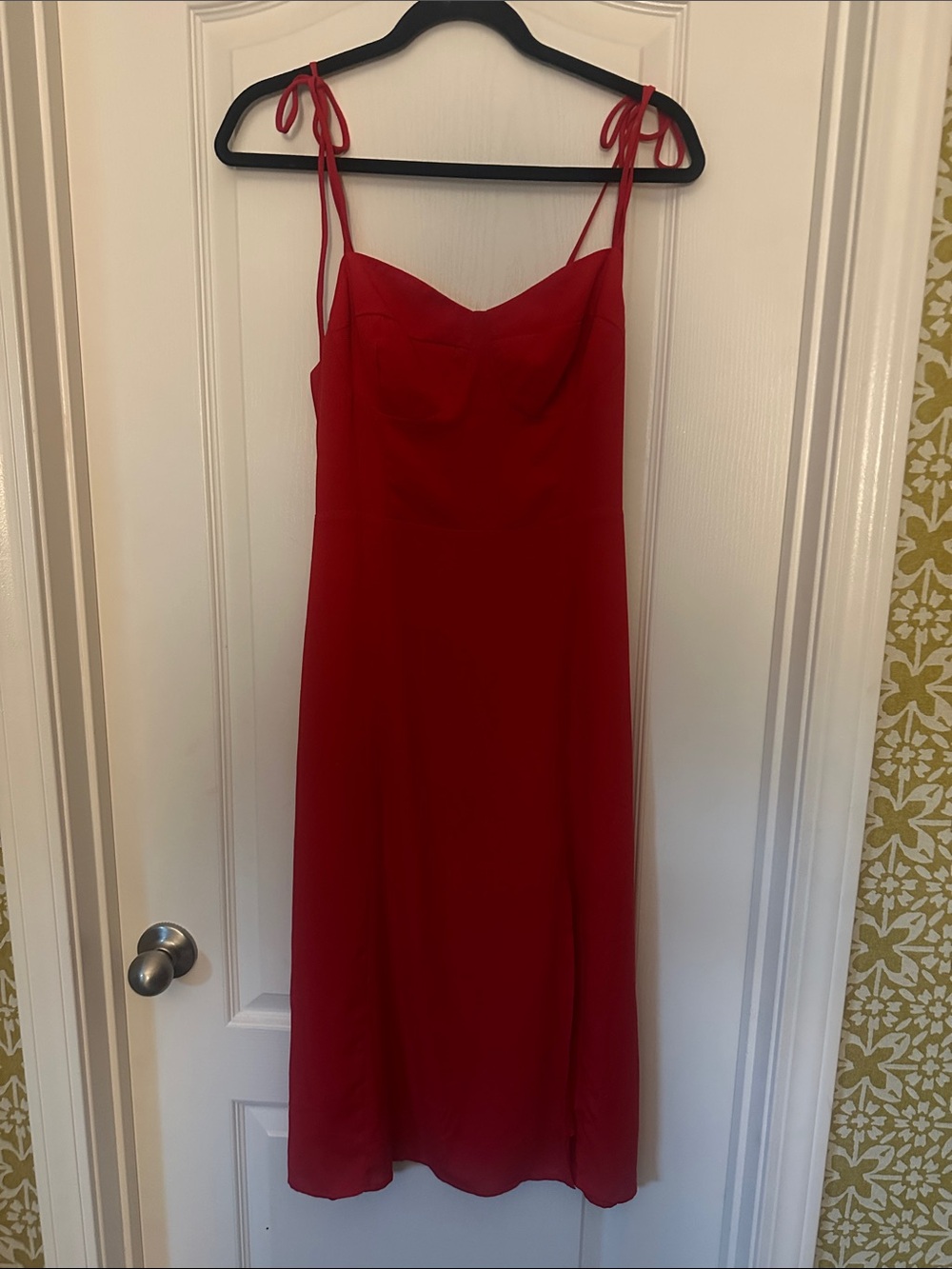 Red Tie-Strap Slip Dress with Slit